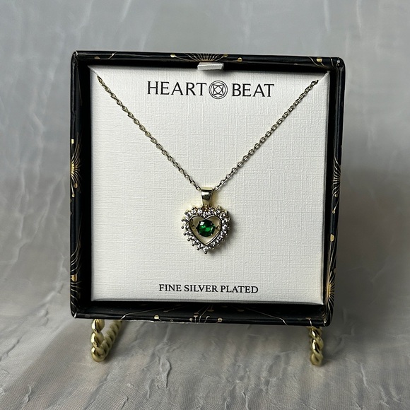 3/$20 💥 Gold Plated Heartbeat Emerald Stone Necklace Heart Shaped Pendent - Picture 3 of 17